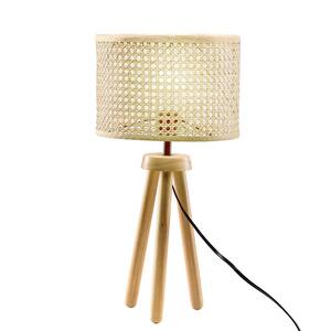 21 .7 in. H Natural Solid Wood Rripod Table Lamp with Rattan Woven Lampshade and In-Line Switch Control