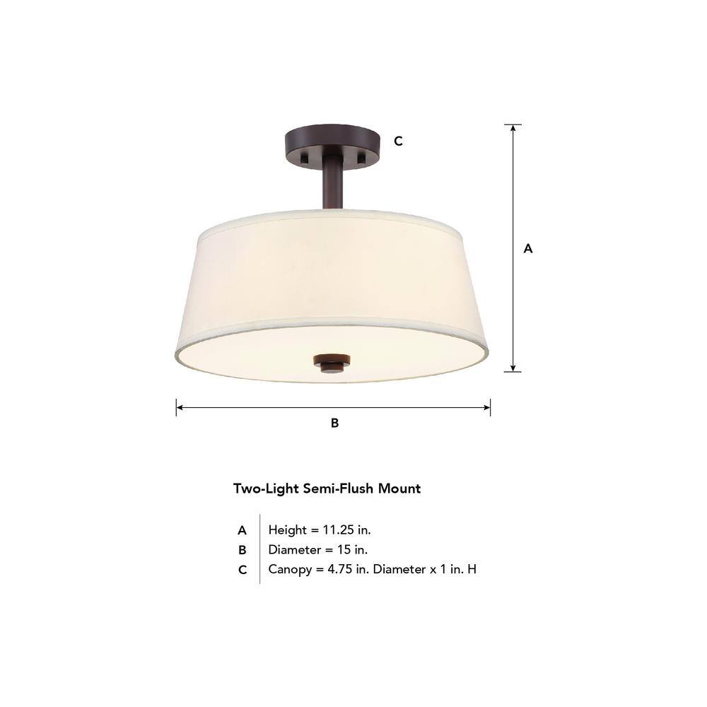 Satin Bronze 15" Semi-Flush Mount Light with Off-White Shade