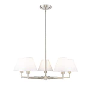 Leila 5-Light Brushed Nickel Chandelier with White Linen Fabric Shades