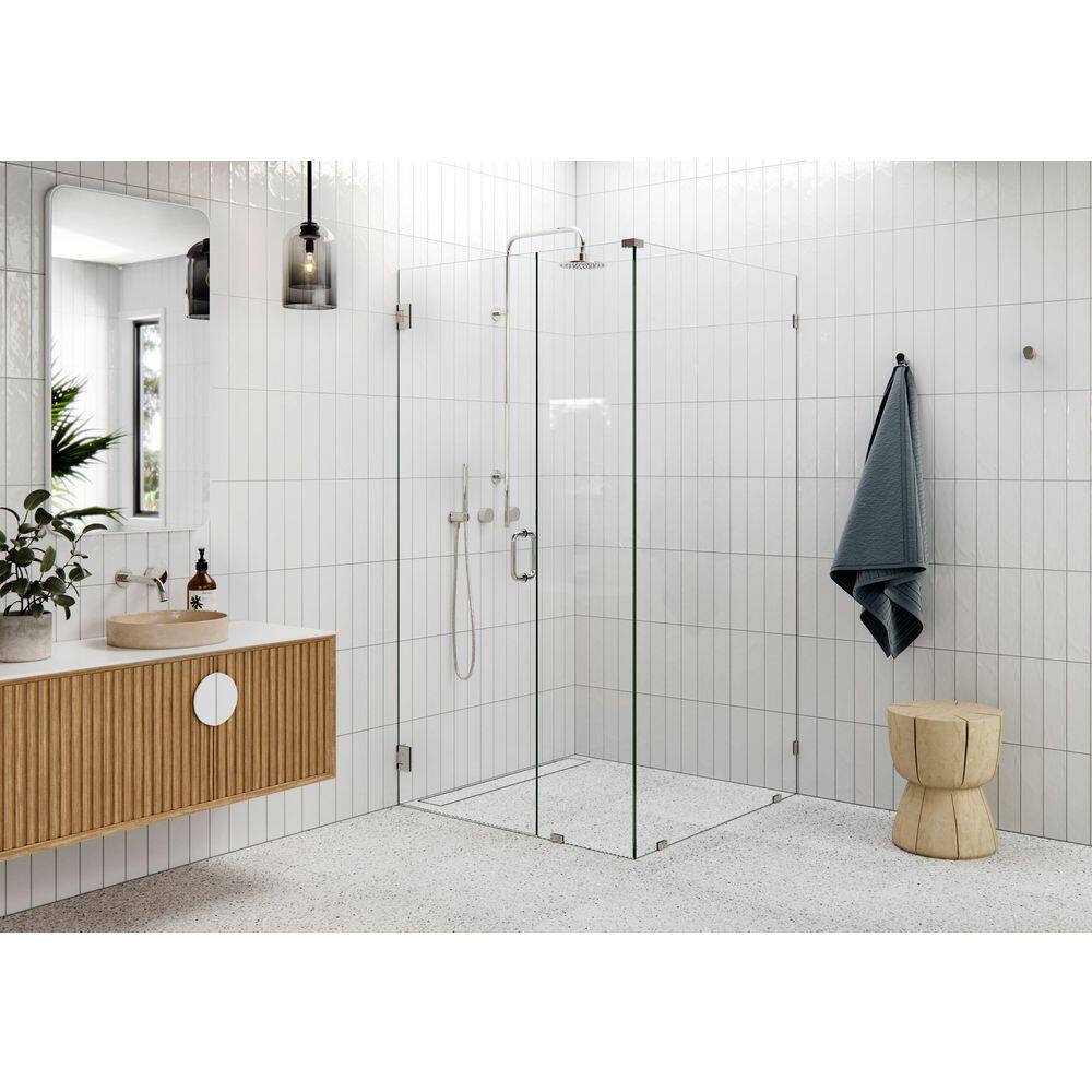 42 in. W x 41.5 in. D x 78 in. H Pivot Frameless Corner Shower Enclosure in Polished Nickel Finish with Clear Glass price history on PriceWatchPro