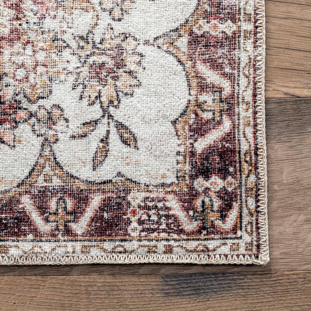 Elegant Light Pink Medallion 4' x 6' Washable Synthetic Rug