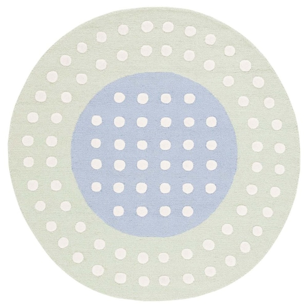 Kids 5 ft. x 5 ft. Blue/Green Polka-Dot Border Round Area Rug