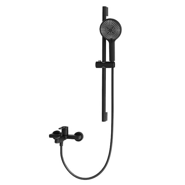 Single Handle 2-Spray Wall Mounted Bathtub Faucets Tub and Shower Faucet Filler with Diverter 1.59 GPM in Black