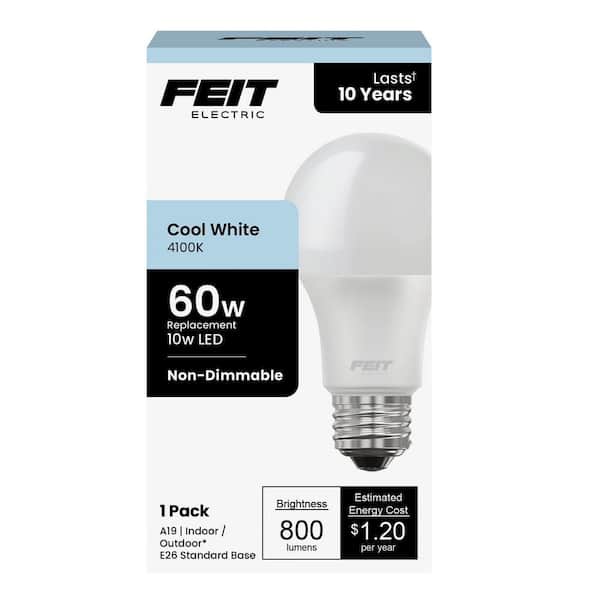 60-Watt Equivalent A19 Non-Dimmable General Purpose E26 Medium Base LED Light Bulb, Cool White 4100K (24-Pack)