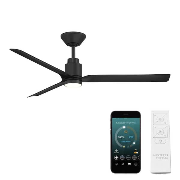 Smooth 52 in. Smart Indoor/Outdoor Matte Black Standard Ceiling Fan Selectable CCT Integrated LED Plus Remote
