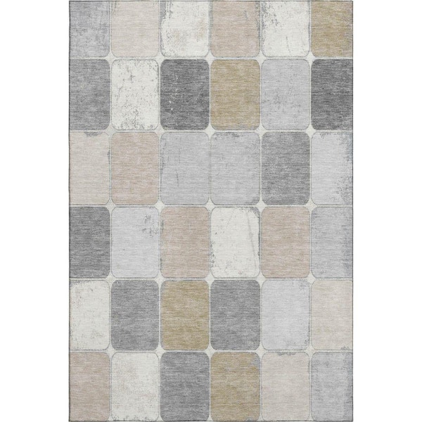 Mayfield Premium Machine Washable Abstract AMF1948 Beige 8 ft. x 10 ft. Area Rug