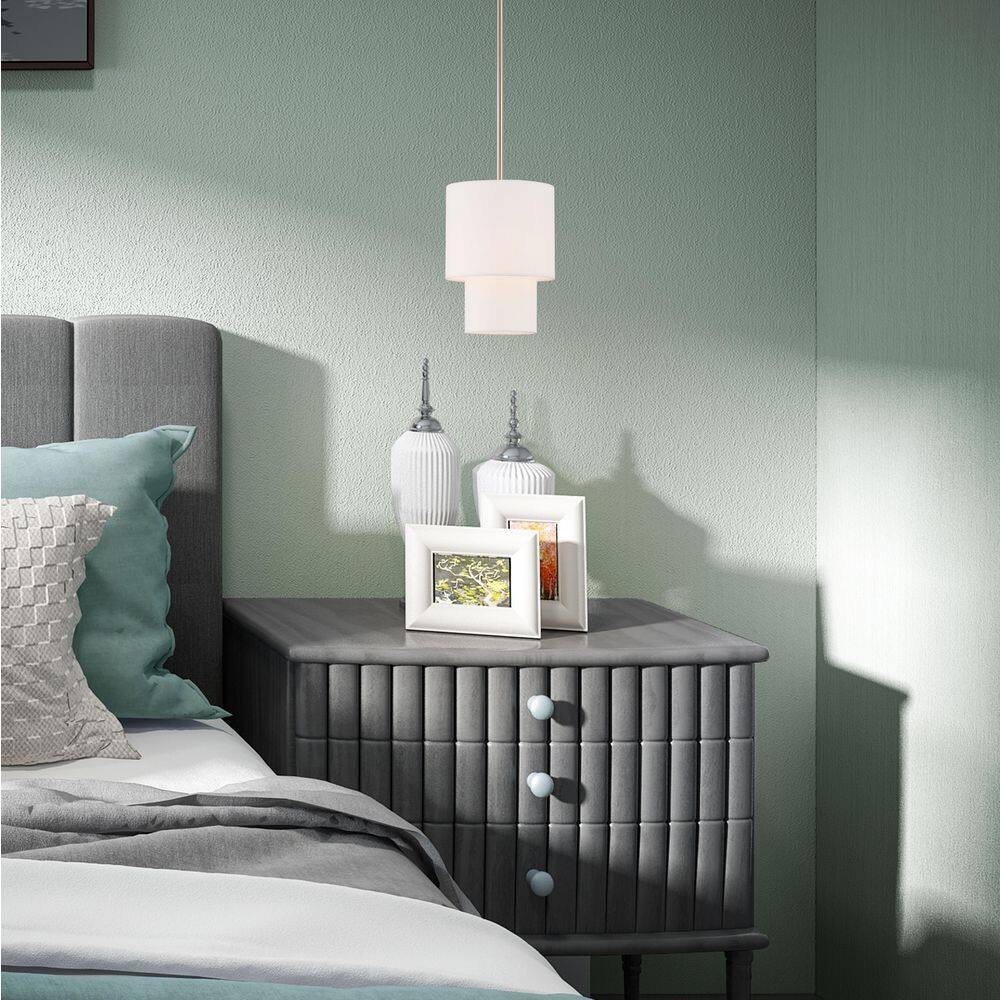 Brushed Nickel Mini Pendant with Off-White Fabric Shade