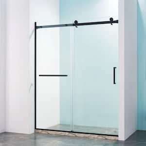 Buck 56-60 in. W x 75 in. H Single Sliding Semi-Frame Shower Door in Matte Black with 8mm Thick SGCC Tempered Glass