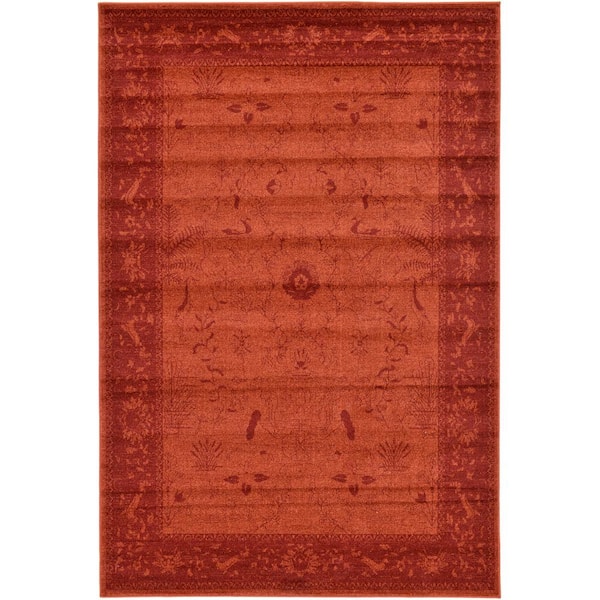 Unique Loom La Jolla Floral Orange 6' 0 x 9' 0 Area Rug