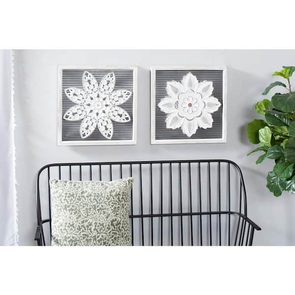 Litton Lane Traditional MDF White Wall Decor (Set of 2)