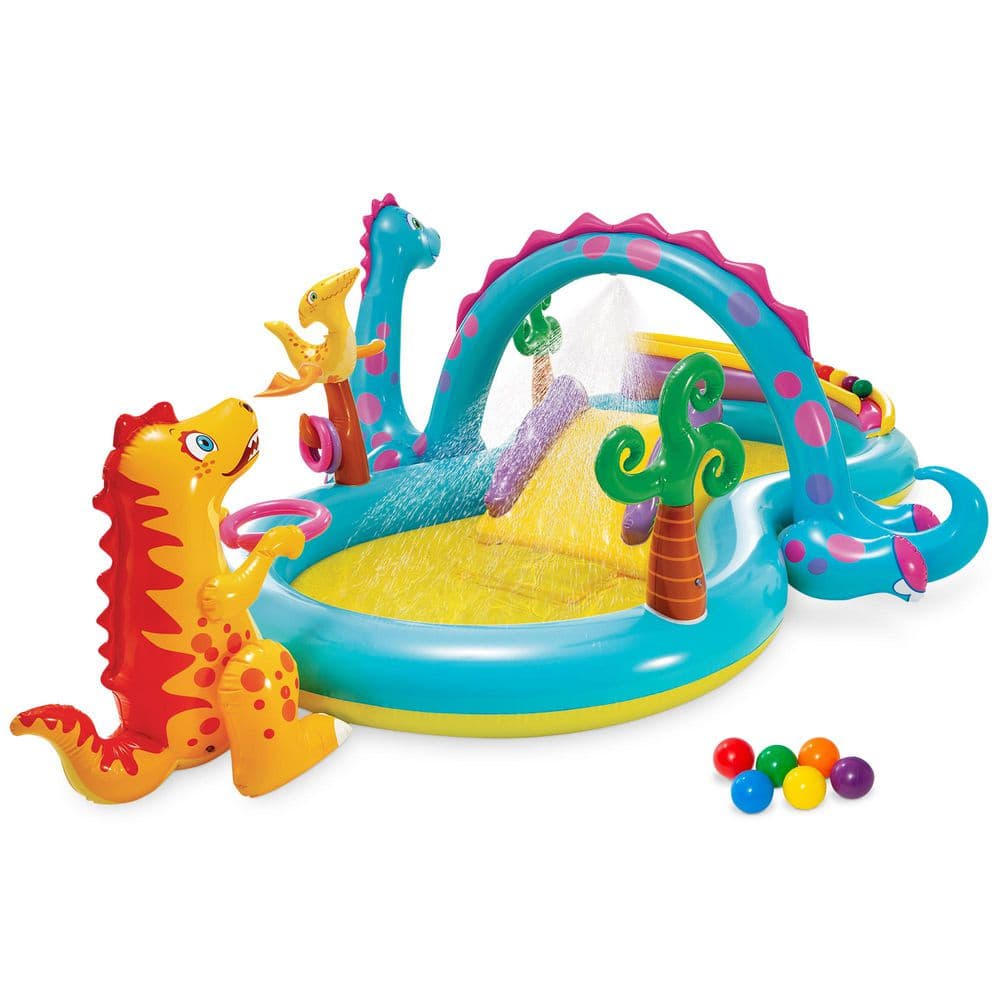 Intex 11ft x 7. 5ft x 44in Dinoland Play Center Kiddie Inflatable Oval ...