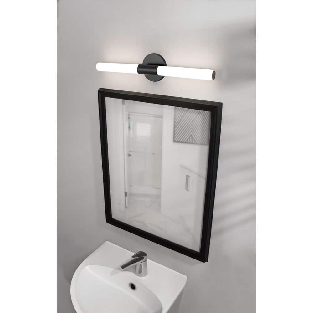 Dion 24 in. 1-Light Black Integrated LED Vanity Light with White Acrylic Shade price history on PriceWatchPro
