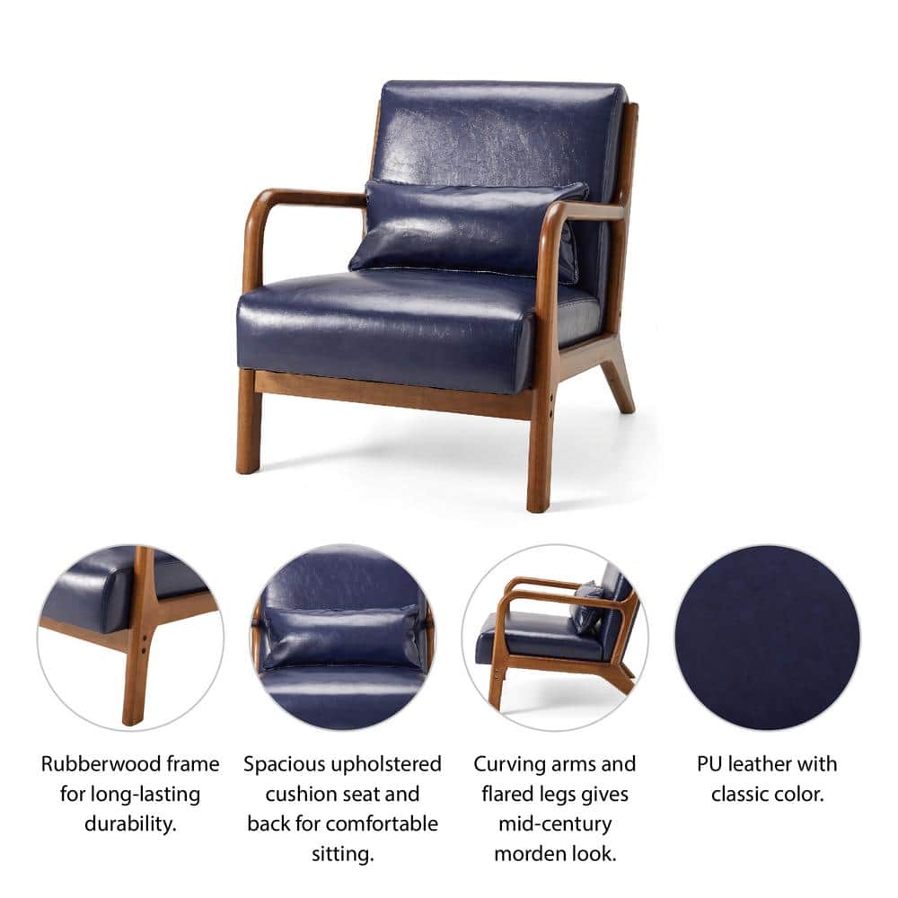 Set of 2 Navy Blue Leatherette Accent Chairs with Walnut Legs