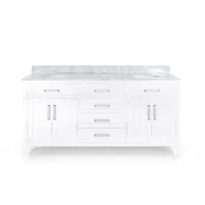 Greysen 72 in. W x 22 in. D Bath Vanity with Carrara Marble Vanity Top in White with White Basin