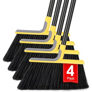 4-Piece 14 in. Outdoor Metal Handle Angle Broom for Floor Cleaning, Yellow