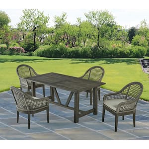 Richard Grey 5-Piece Acacia Wood Rectangle Standard Height Outdoor Dining Set with 4 Grey Cushion Chairs