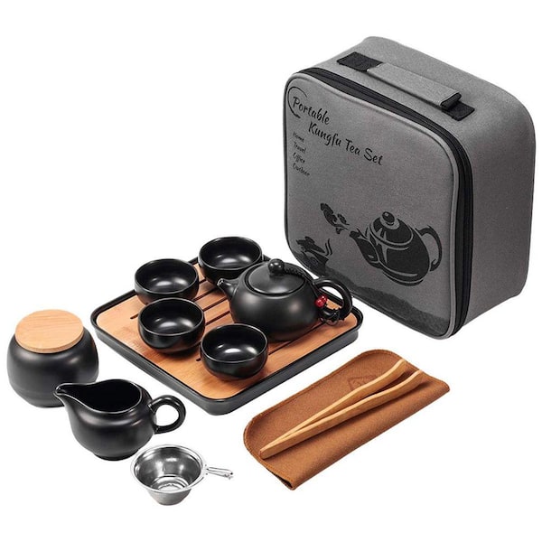 JFVKAF Chinese Tea Pot Cup Set with Tray Infuser, Travel Ceramic