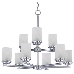 Corona 9-Light Satin Nickel Chandelier with Frosted Shade