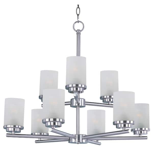 Corona 9-Light Satin Nickel Chandelier with Frosted Shade
