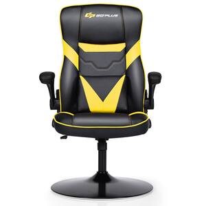 Yellow PU Faux Leather Swivel Game Chair with Adjustable Flip-Up Arms
