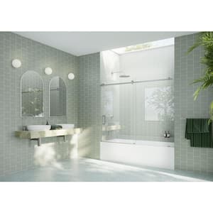 72 in. W x 60 in. H Sliding Frameless Shower Door/Enclosure in Nickel Finish with Clear Glass