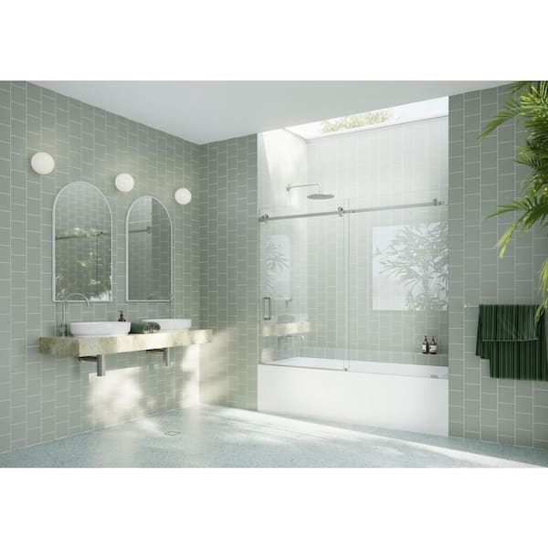 Glass Warehouse 72 in. W x 60 in. H Sliding Frameless Shower Door/Enclosure in Nickel Finish with Clear Glass
