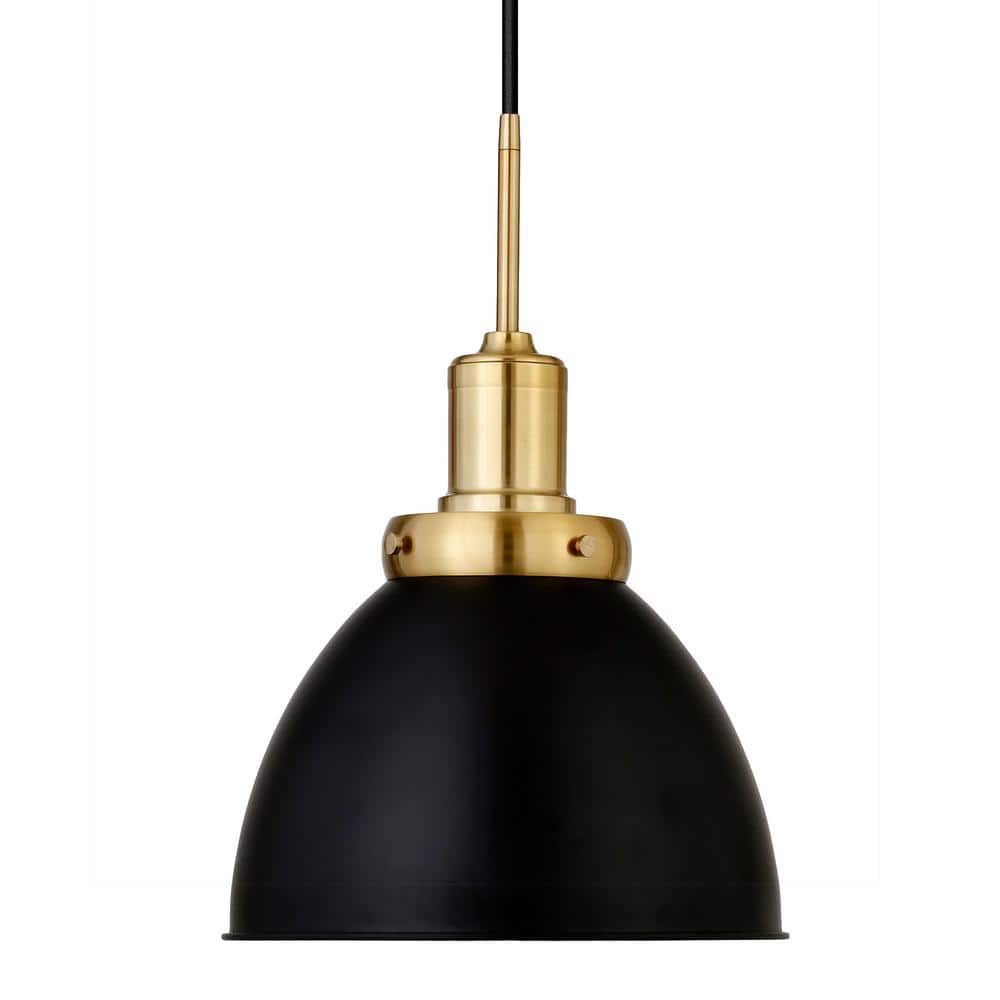 Modern 12" Black Bowl Pendant Light with Satin Nickel Accents
