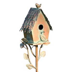 66.5 in. Tall Country Style Iron Birdhouse Stake Cottage House