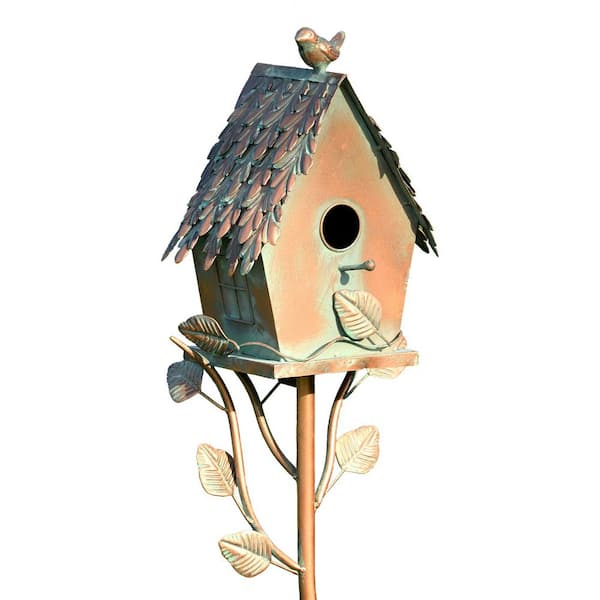 Zaer Ltd. International 66.5 in. Tall Country Style Iron Birdhouse Stake Cottage House