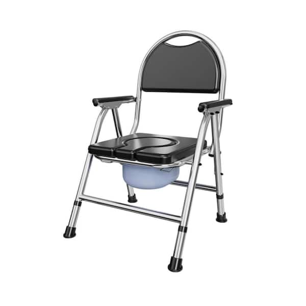 21 in. x 39 in. Folding Bedside Commode Chair, Adjustable Height Raised Toilet Seat with Arms And Back, PU Soft Seat