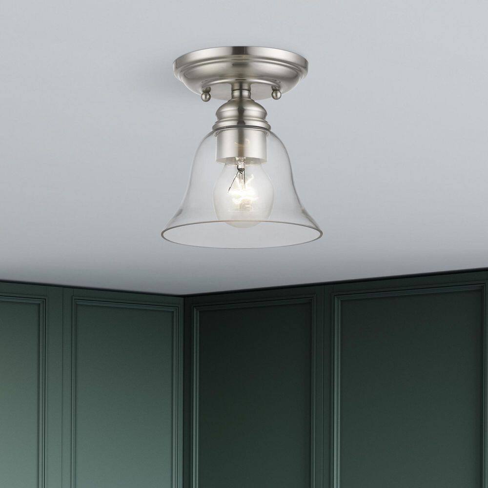 Brushed Nickel Small Semi-Flush Mount with Glass Shade