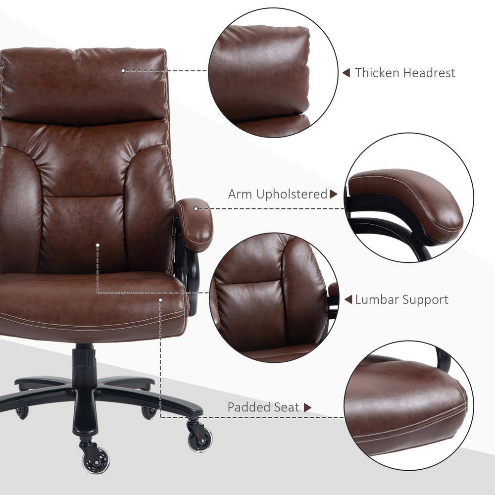Brown High Back Leather Executive Swivel Office Chair with Fixed Arms