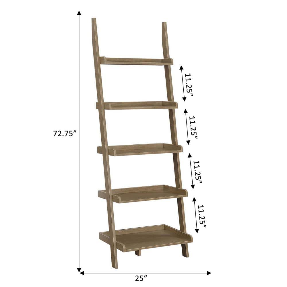 Elegant Black Wood 5-Shelf Ladder Bookcase