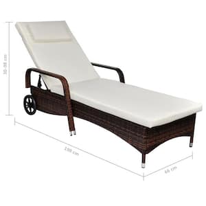powder-coated Metal frame Outdoor Patio Chaise Lounger with White Cushion and Wheels Poly Rattan