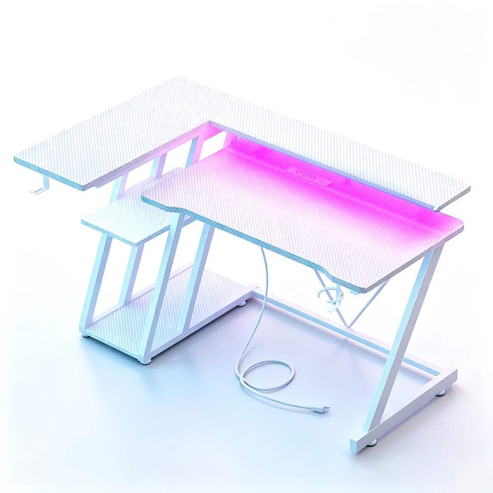 40 in. W Carbon Fiber White Metal Gaming Computer Desk with LED Light price history on PriceWatchPro