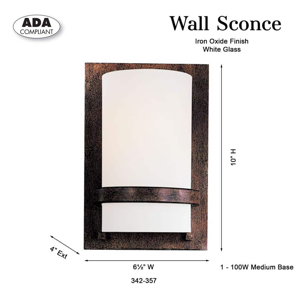 Crisp Iron Oxide Cylinder Wall Sconce with Etched Opal Glass