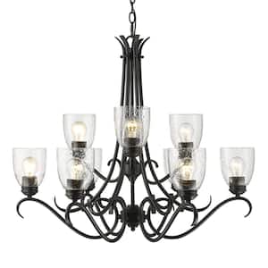 Parrish 9-Light Black Chandelier with Seeded Glass Shade