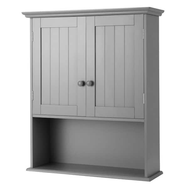 ANGELES HOME 23.5 in. W x 7.5 in. D x 28 in. H Grey Bathroom Wall Cabinet with Adjustable Shelf