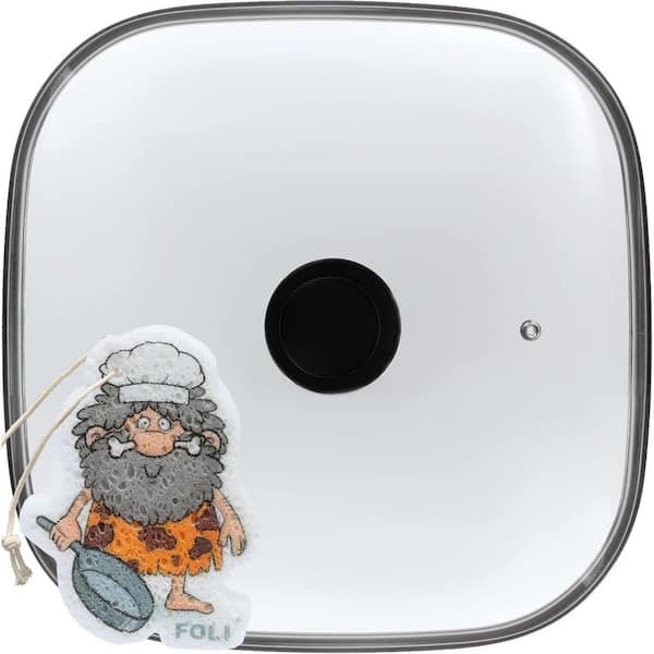 1-Pack Clear Tempered Glass Square Replacement Lid with Vented Rim for Frying Pan Cookware, Easy Clean