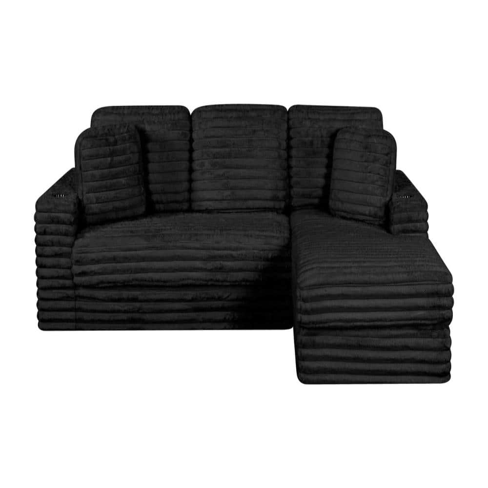 Whitney 70 in W. Straight Arm 2-Piece Faux Rabbit Fur L Shape Sectional Sofa In Black With Right Facing Chaise price history on PriceWatchPro
