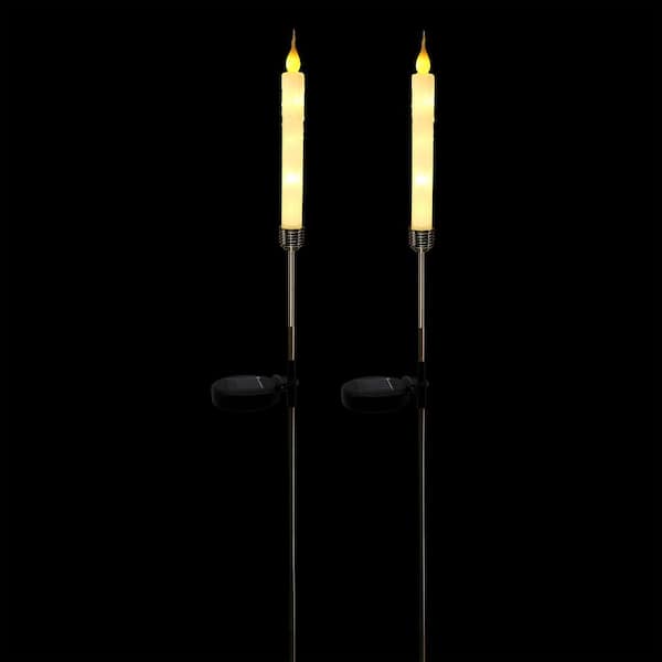 Solar Powered 40 in. H Candlestick Christmas Pathway Lights Garden Stakes with White LED Light (Set of 2)