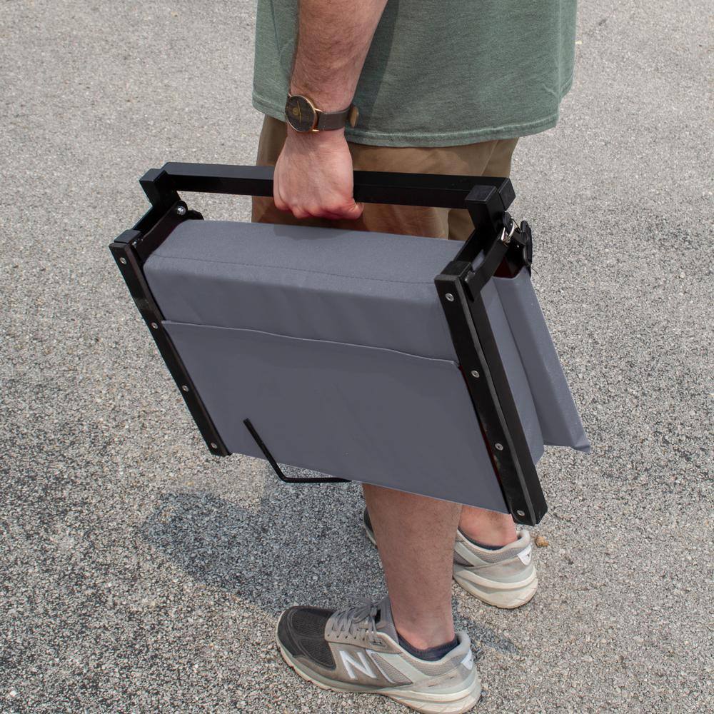 Gray Folding Stadium Seat with Cushions and Back Support