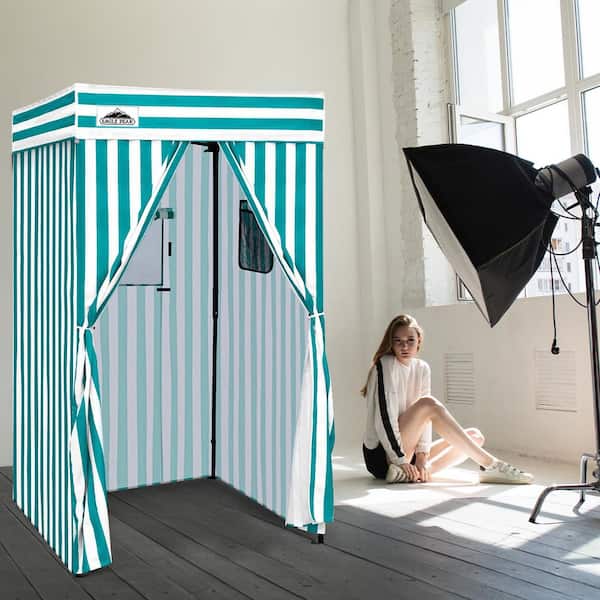 Flat Top 4 ft. x 4 ft. Outdoor Pop-Up Shower Privacy Tent Dressing Changing Room, White/Light Blue