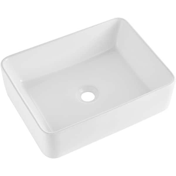 Rectangle Vessel Sink 19x14.7", Ceramic Bathroom Countertop Basin, Above Counter, Modern Style, For Hotel RV