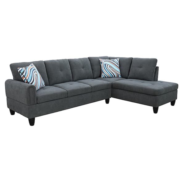 Star Home Living 103 in. Round Arm 2-Piece Linen L-Shaped Sectional Sofa in Dark Gray