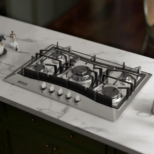 30 in. Gas Stove Cooktop with 5 Italy SABAF Burners in Stainless Steel