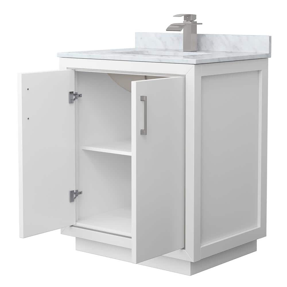 Icon 30" White Marble Single Bathroom Vanity with Brushed Nickel Trim