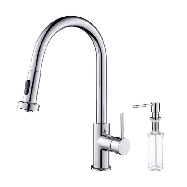 Casa Single Handle 17 in. Pull Down Kitchen Sink Faucet with Soap Dispenser in Chrome