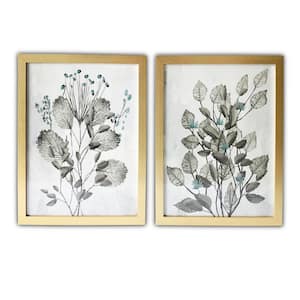 Silver Leaves Framed Botanical Nature Art Print 20 in. x 16 in. Each (Set of 2)