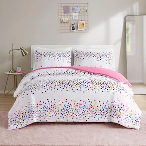 Cora Polyester 3-Pcs White Full/Queen Rainbow Iridescent Metallic Dot Comforter Set